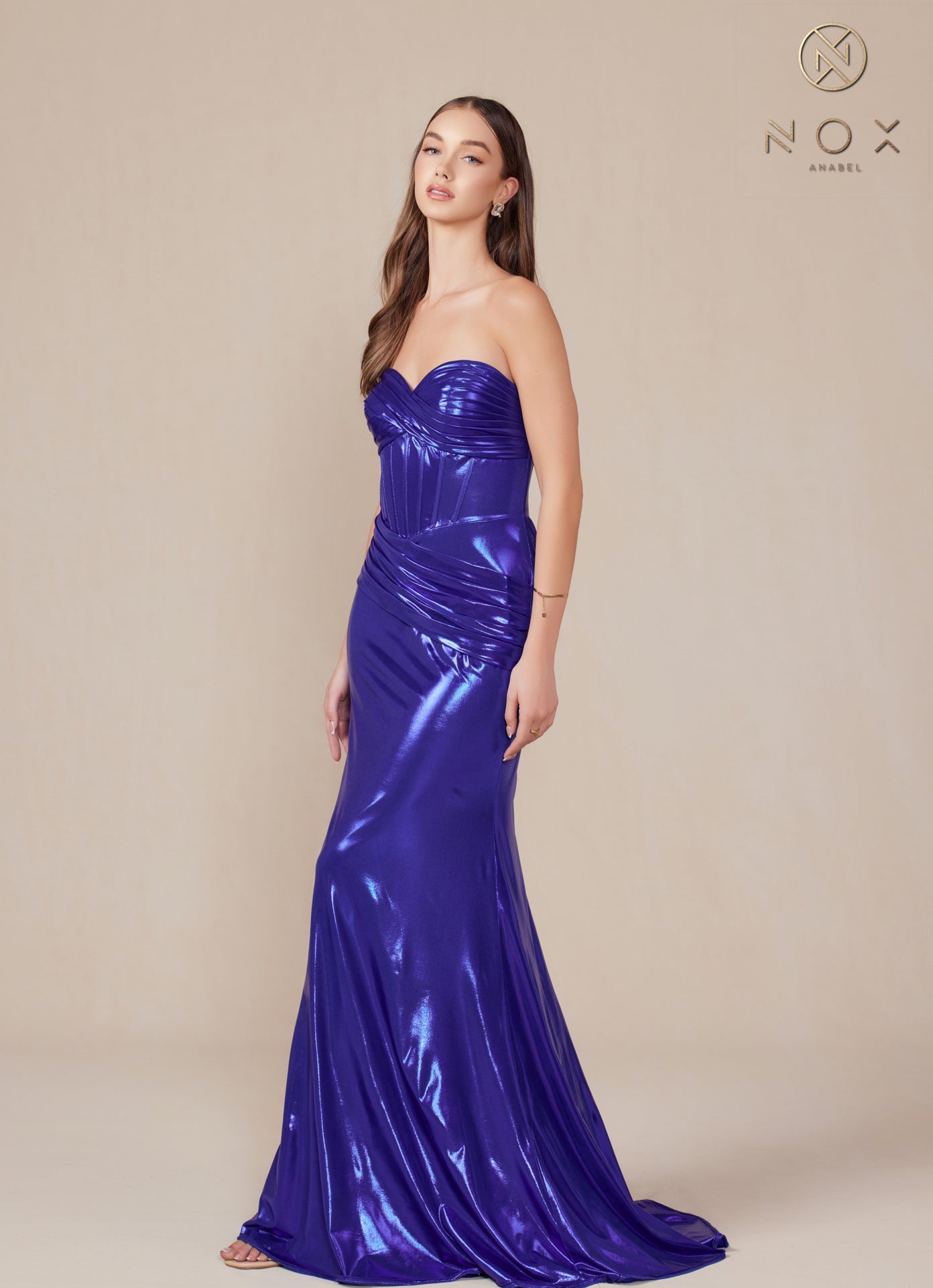 Metallic Fitted Strapless Gown T1499