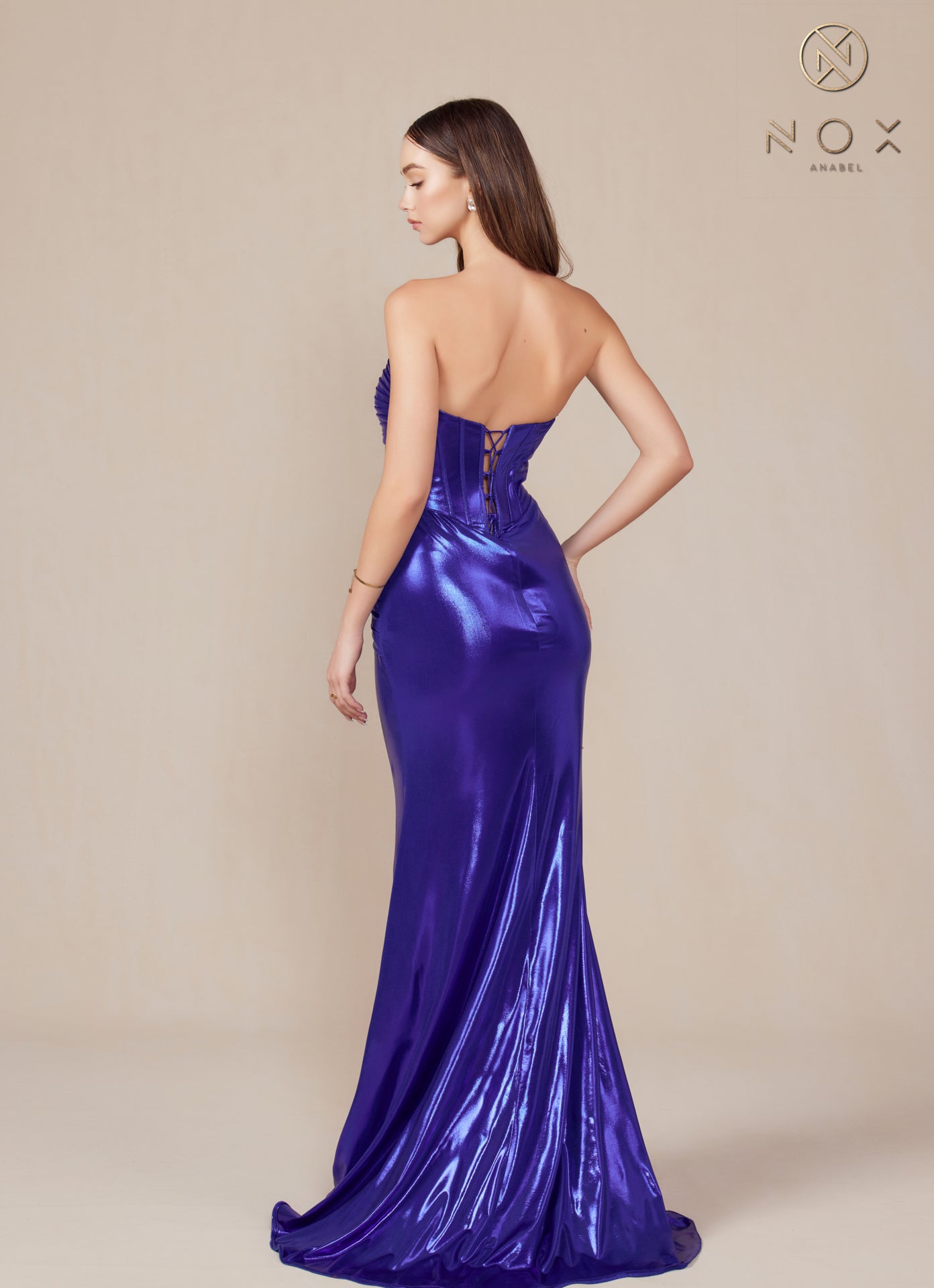 Metallic Fitted Strapless Gown T1499