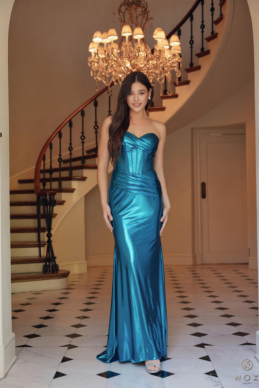 Metallic Fitted Strapless Gown T1499