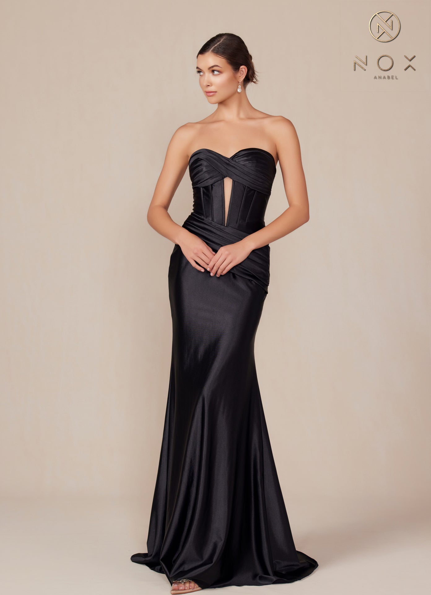 Satin Fitted Strapless Corset Gown T1500