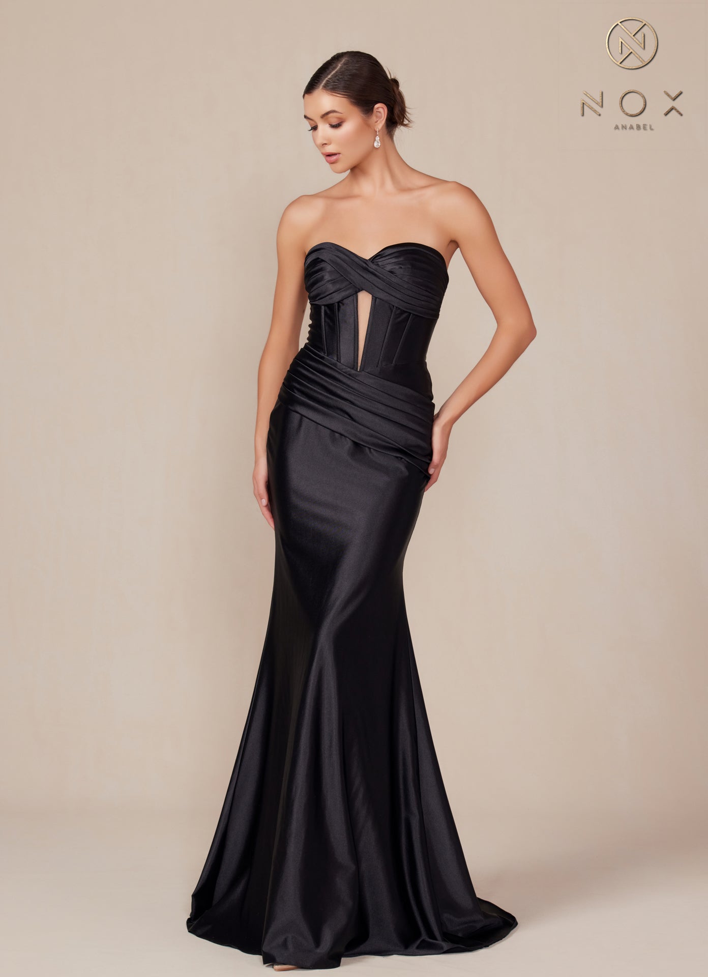 Satin Fitted Strapless Corset Gown T1500