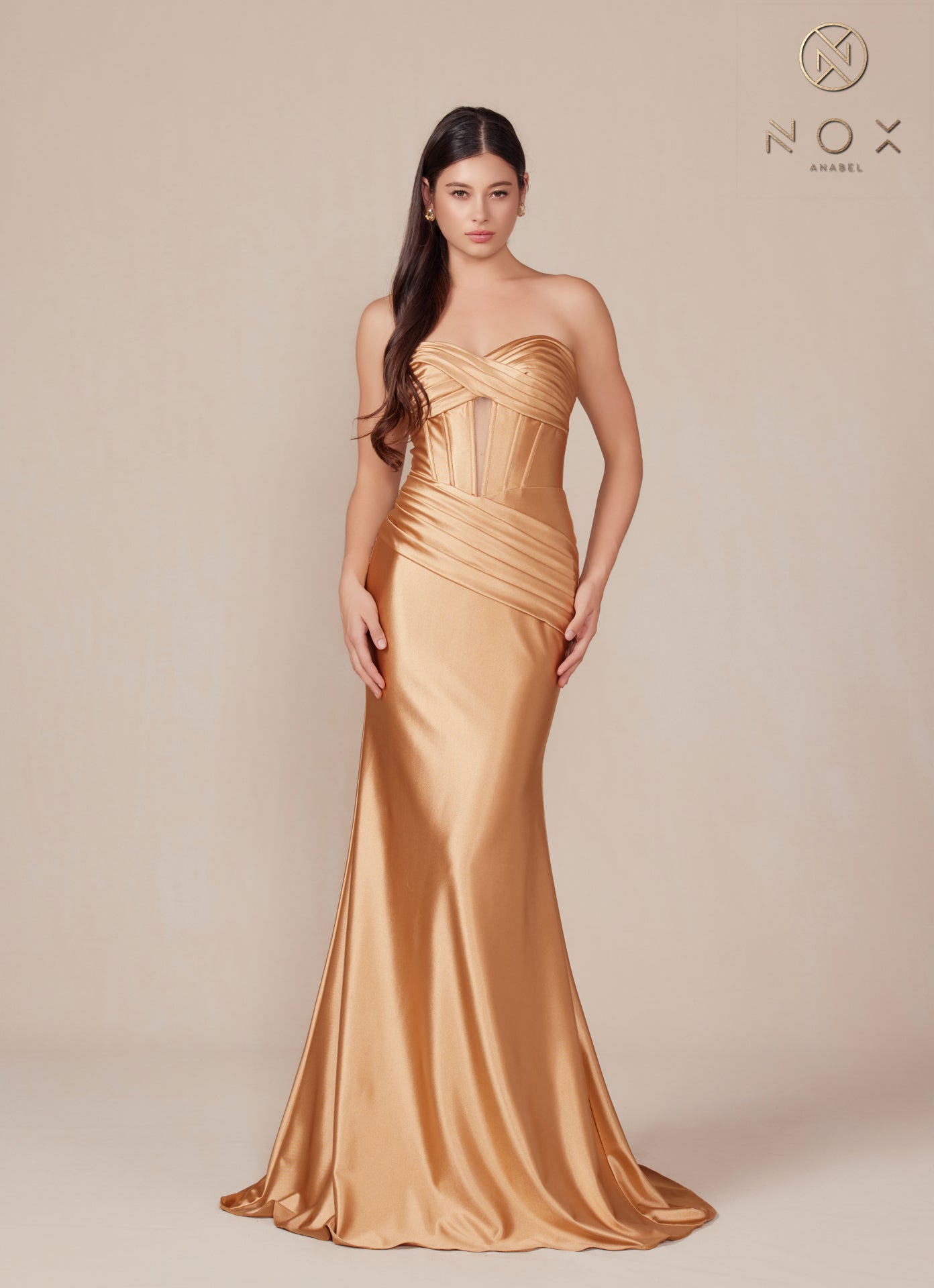 Satin Fitted Strapless Corset Gown T1500