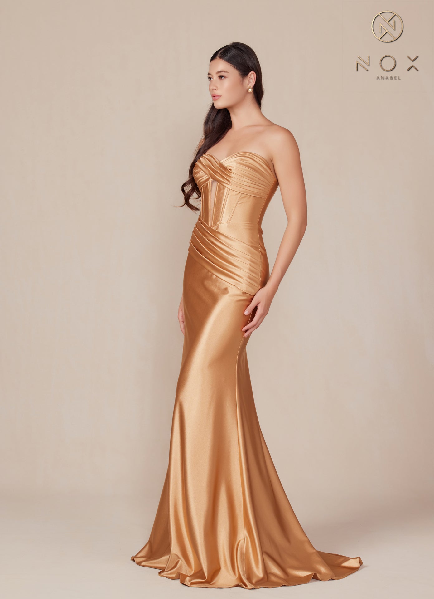 Satin Fitted Strapless Corset Gown T1500