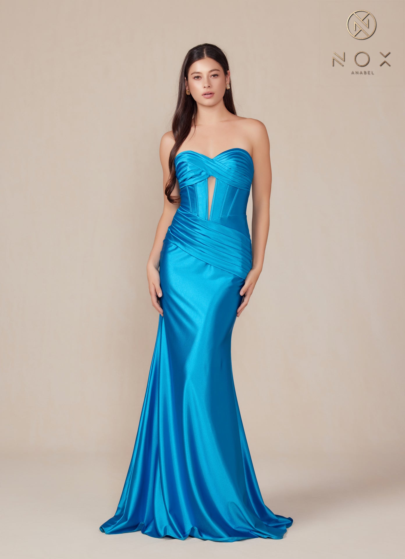 Satin Fitted Strapless Corset Gown T1500