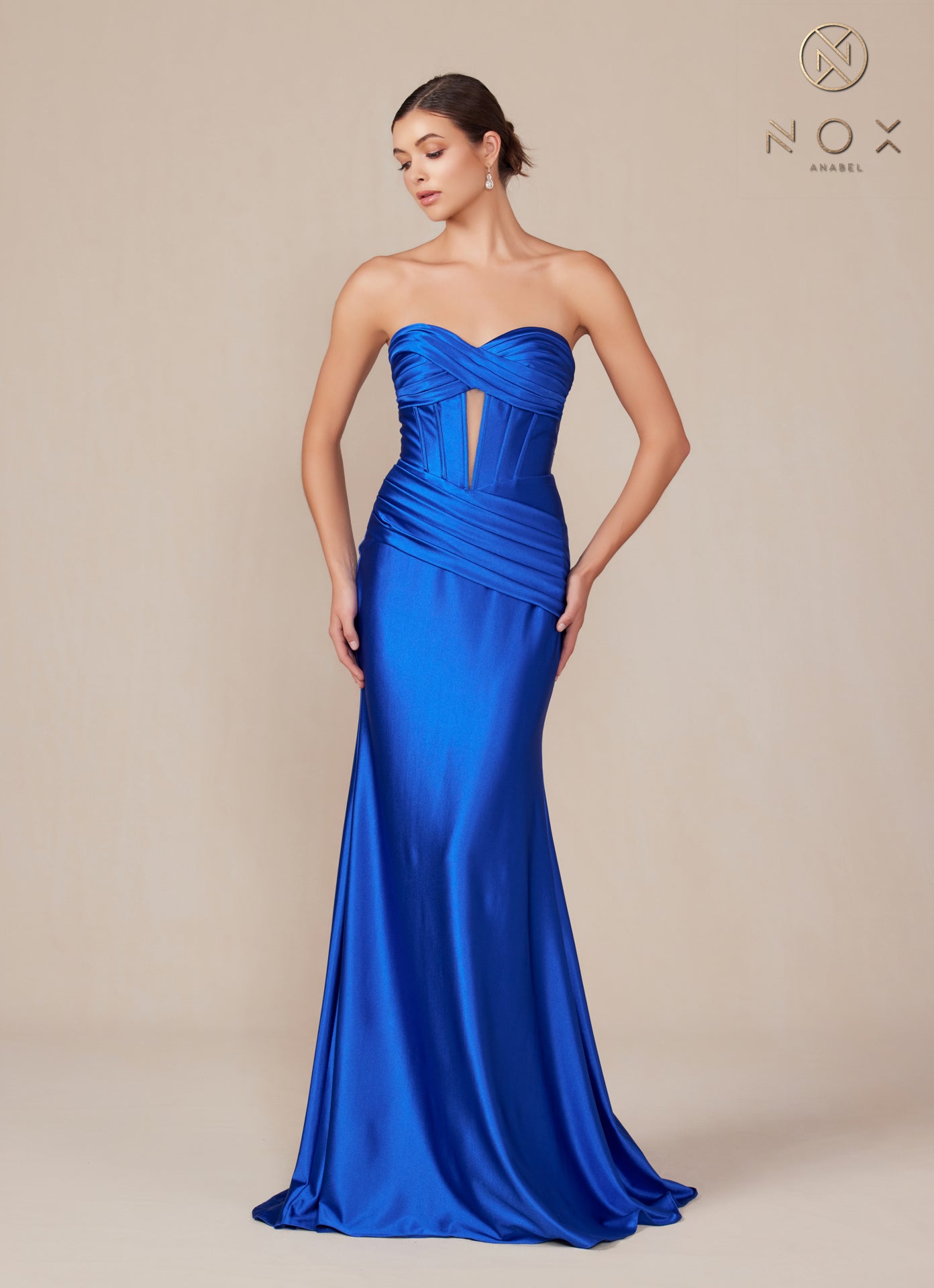 Satin Fitted Strapless Corset Gown T1500