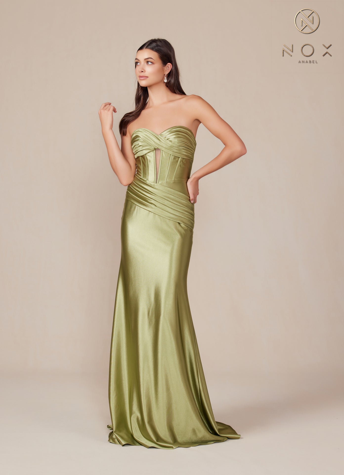 Satin Fitted Strapless Corset Gown T1500